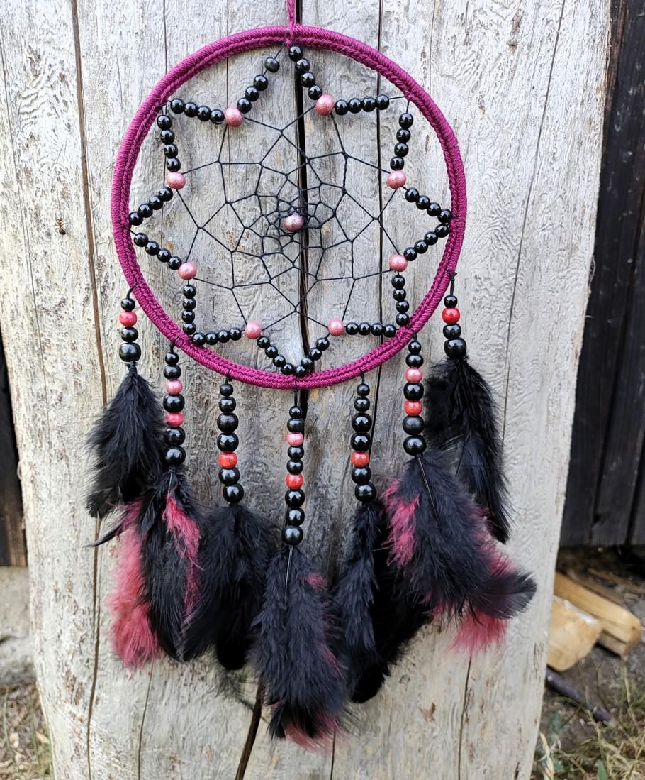 Lapač snů - Ø15 cm - vínovo-černý