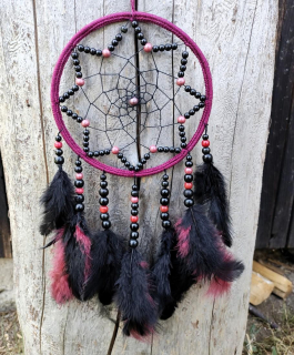 Lapač snů - Ø15 cm - vínovo-černý 